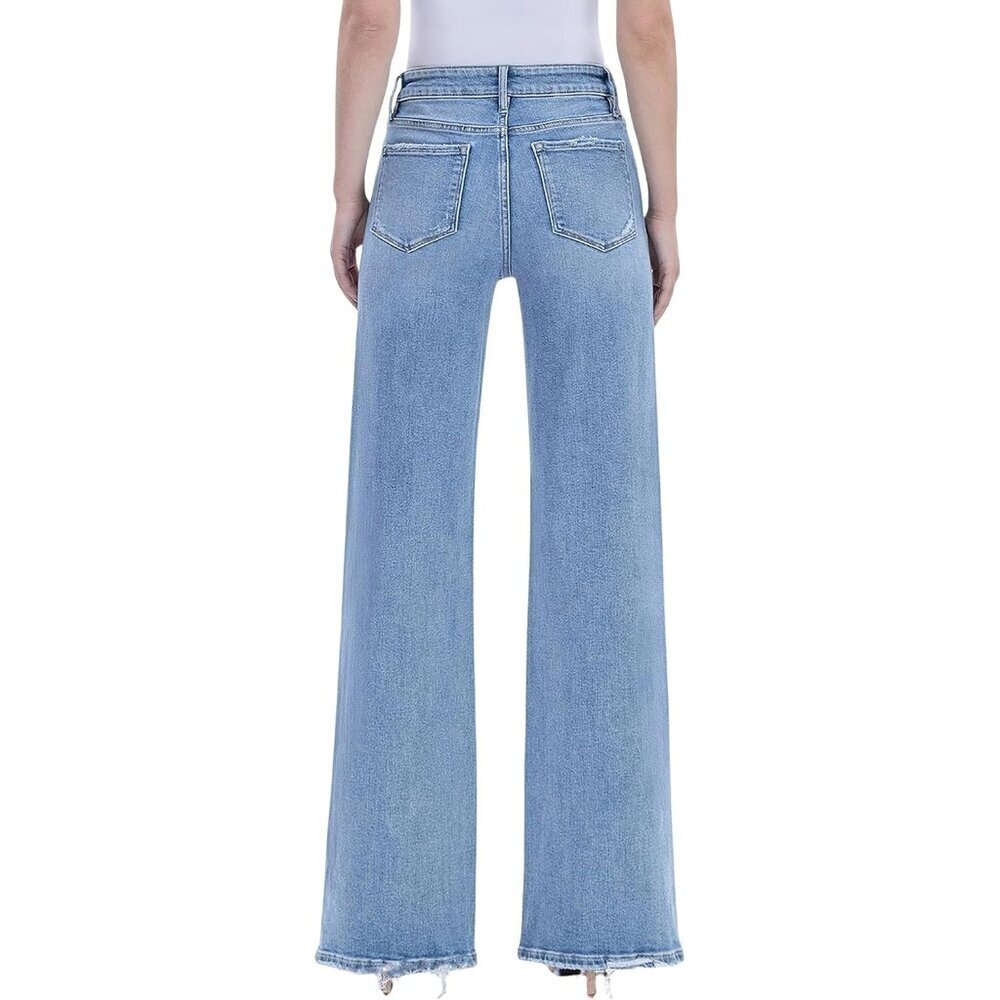 Women's High Rise Raw Hem Wide Leg Jeans Comfort Stretch Denim Size 27 - Picture 2 of 2